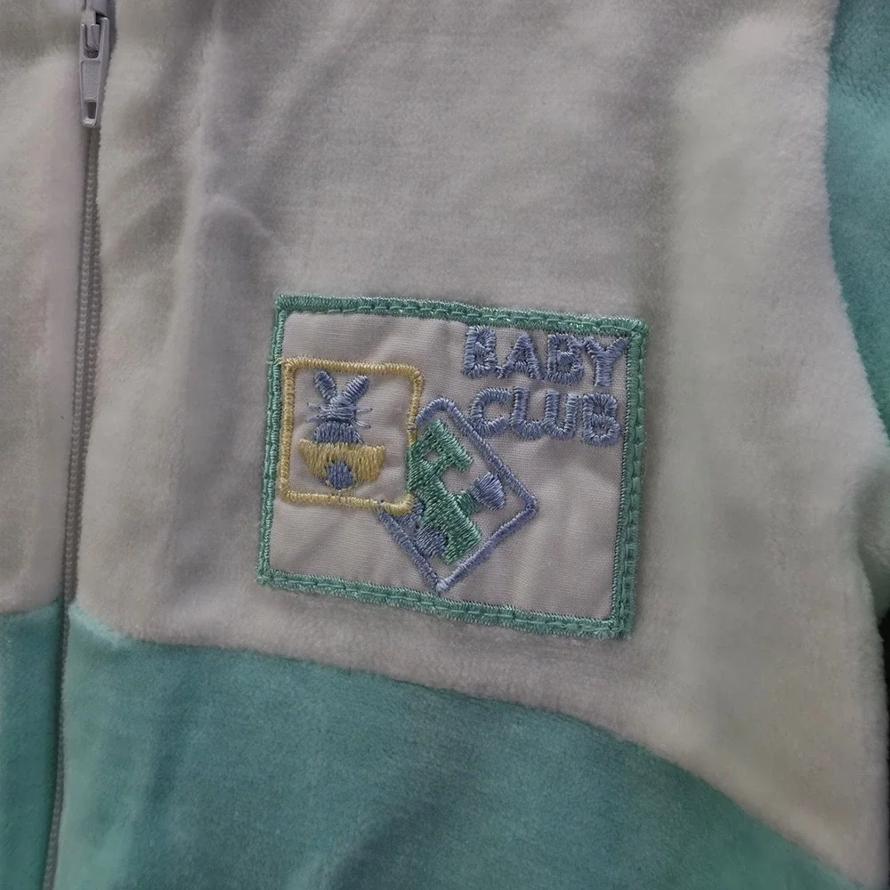 Vintage Baby Club Mint Green White Velour Footed Sleeper 6-9 Months Made UK 90s